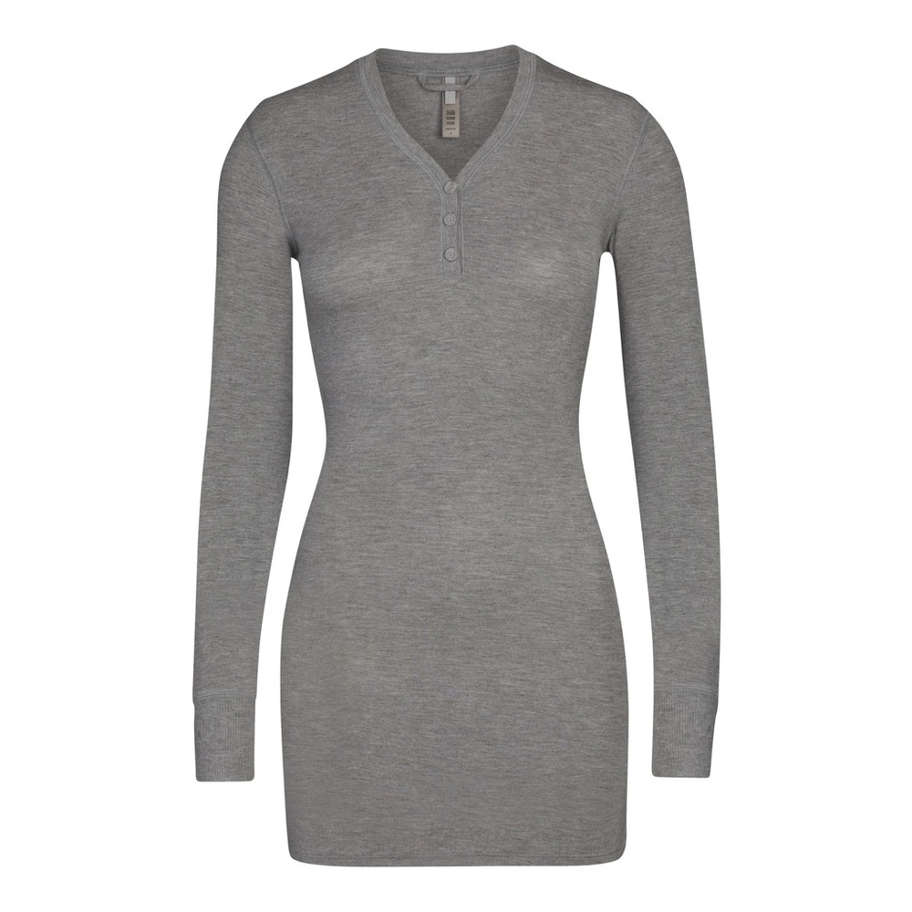 SKIMS Sleep Henley Dress in Heather Grey XS